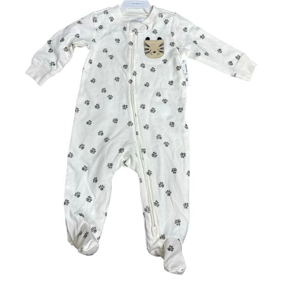 Carter’s Baby Sleep & Play Footed Pajamas Cat Paw Print Zip Up NWT Size 3M - Picture 1 of 4